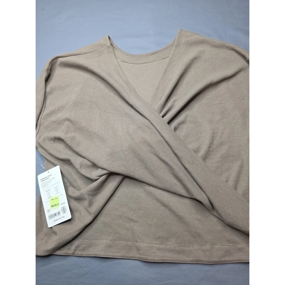 NWT Athleta Presence Twist Sweatshirt  M Lower Impact Materials Breathble Beige
